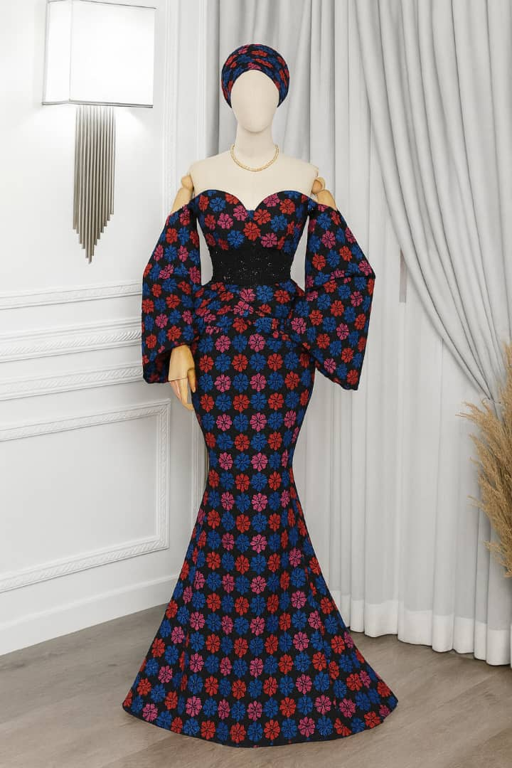 Off-Shoulder Long Ankara Gown
