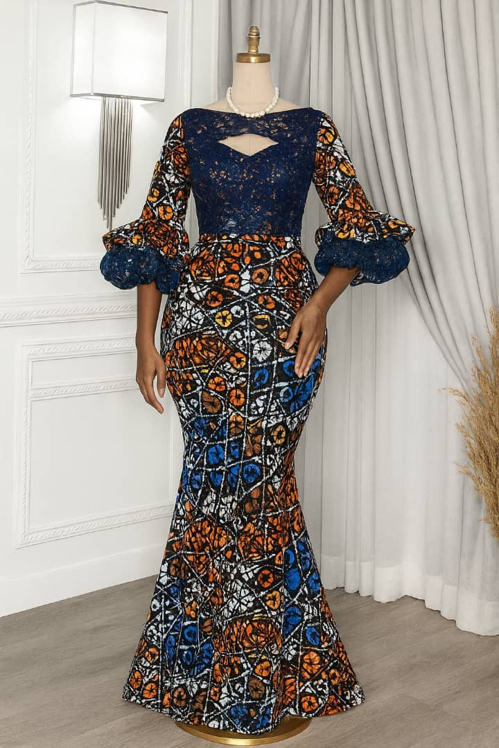 Straight-Cut Long Ankara Gown
